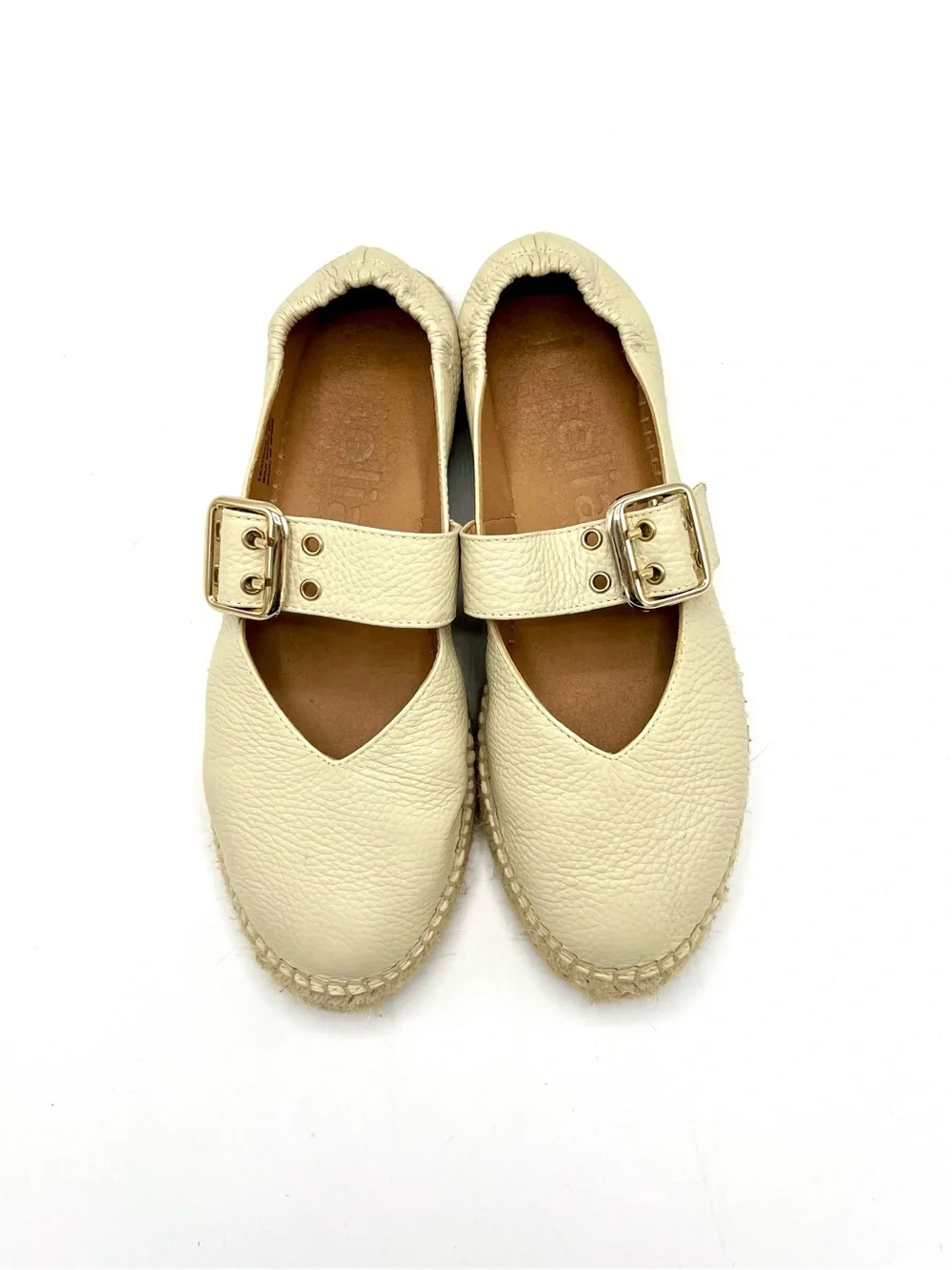 Buckle Beige Pebbled Leather Jutelia Mary Jane espadrilles Made In Spain Sz40/9
